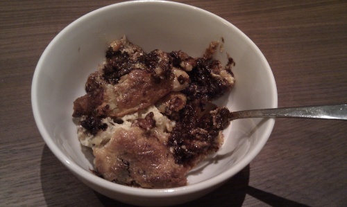Chocolate and banana croissant "bread and butter" pudding